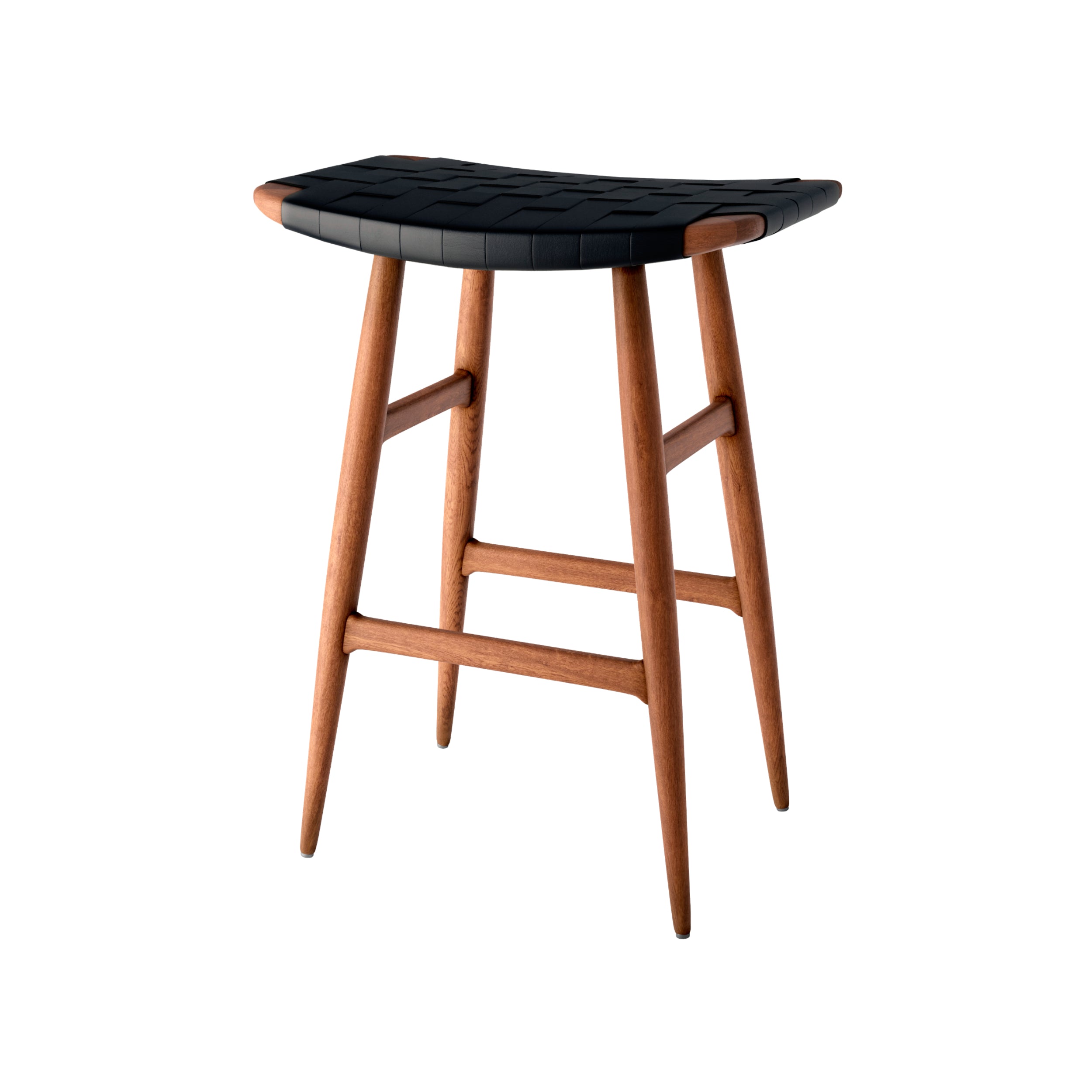 Freja Bar Stool: Counter + Natural Walnut + Leather Stripe Seat