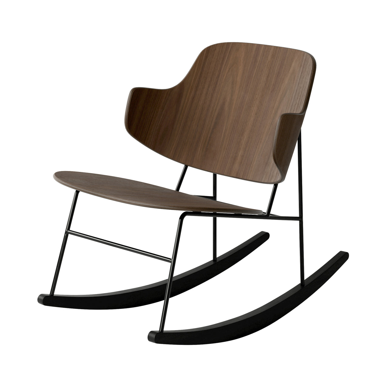 The Penguin Rocking Chair: Matt Lacquered Walnut + Black Stained Ash