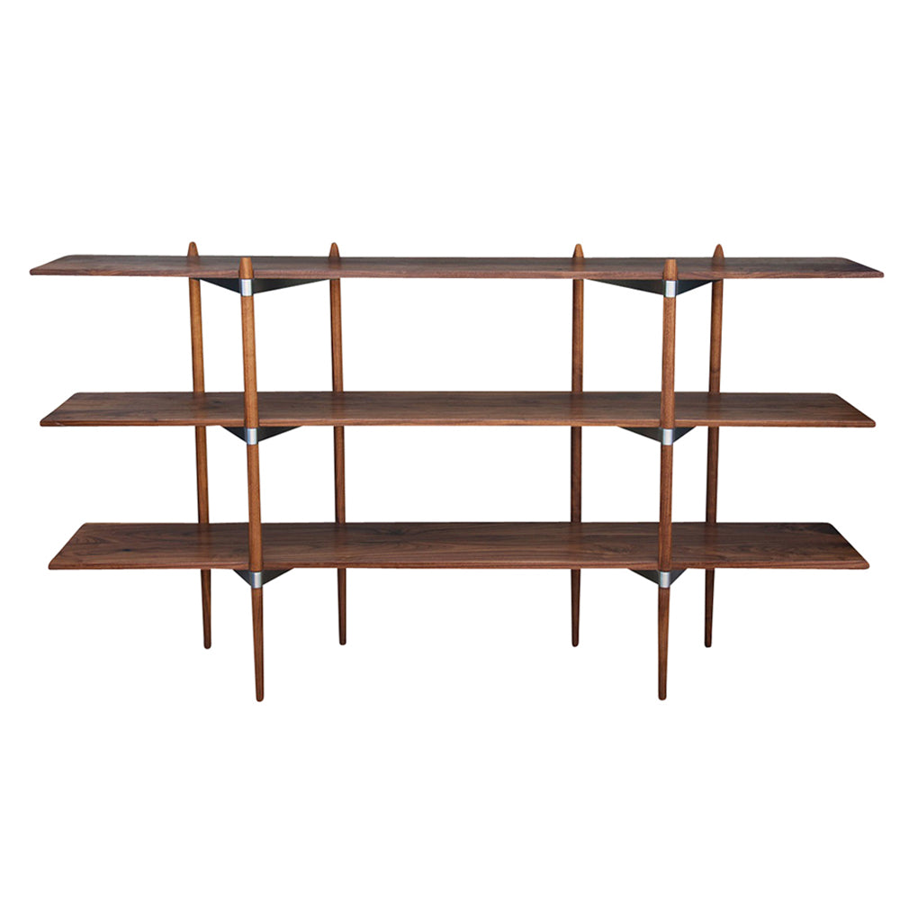 Primo Shelving System: Low (2/3) + Walnut + Stainless Steel