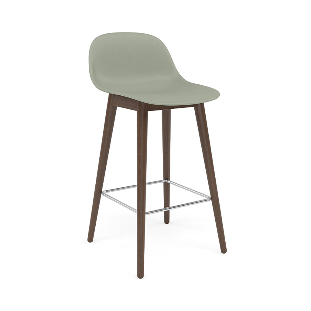 Fiber Bar + Counter Stool with Backrest: Wood Base + Counter + Stained Dark Brown + Dusty Green