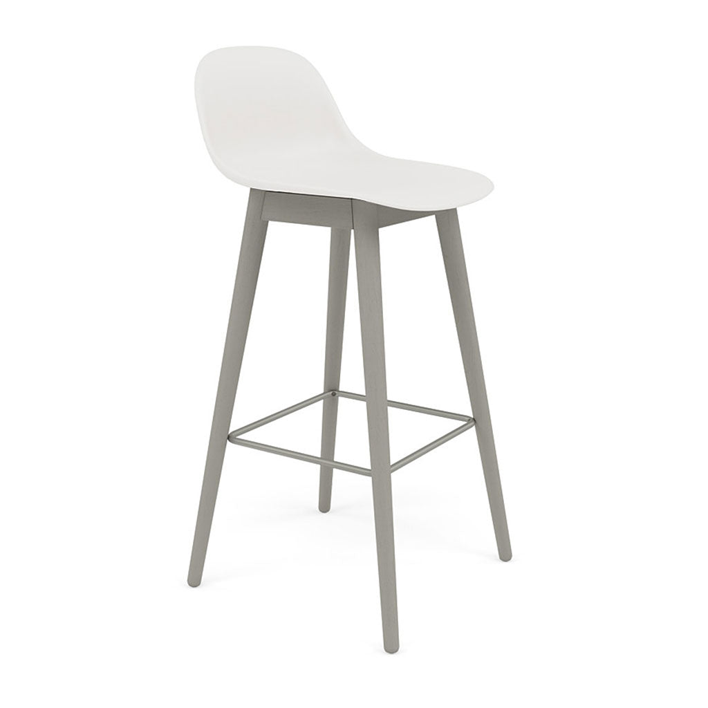 Fiber Bar + Counter Stool with Backrest: Wood Base + Bar + Grey + Natural White