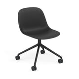 Fiber Side Chair: Swivel Base with Castors + Recycled Shell + Anthracite Black + Black