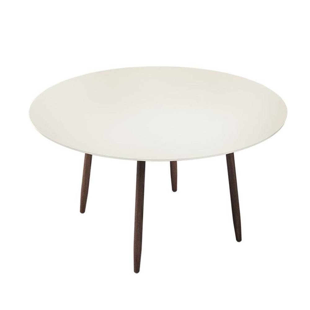 Incha Table: Large Round + Pearl + Walnut Stained Beech