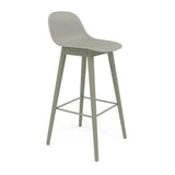 Fiber Bar + Counter Stool with Backrest: Wood Base + Bar + Dusty Green + Grey
