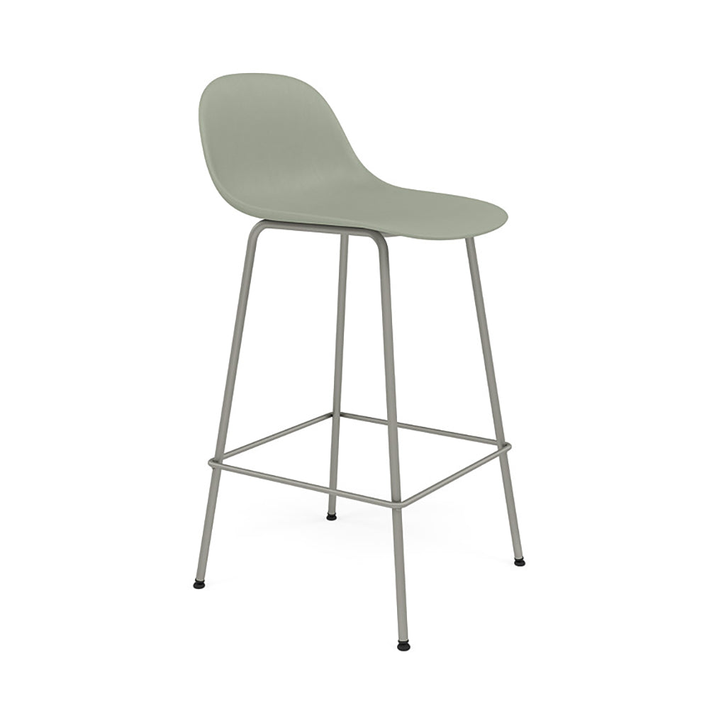Fiber Bar + Counter Stool with Backrest: Tube Base + Counter + Grey + Dusty Green