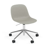 Fiber Side Chair: Swivel Base with Castors & Gaslift + Recycled Shell + Polished Aluminum + Grey
