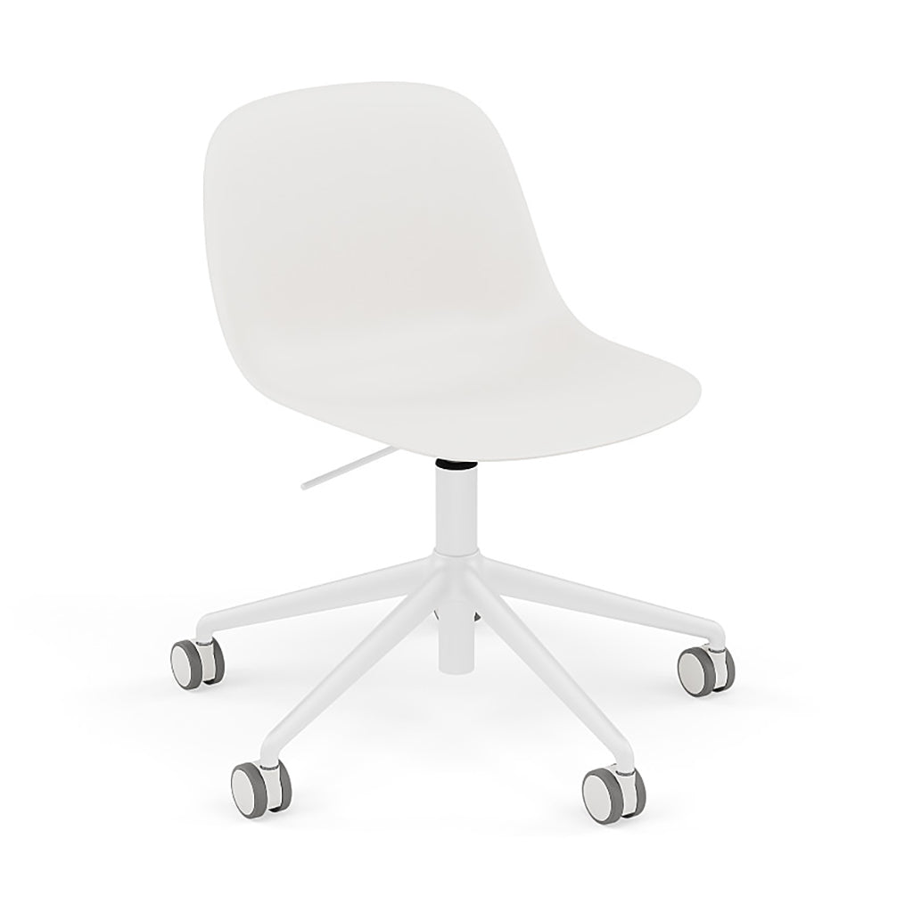 Fiber Side Chair: Swivel Base with Castors & Gaslift + Recycled Shell + White + Natural White