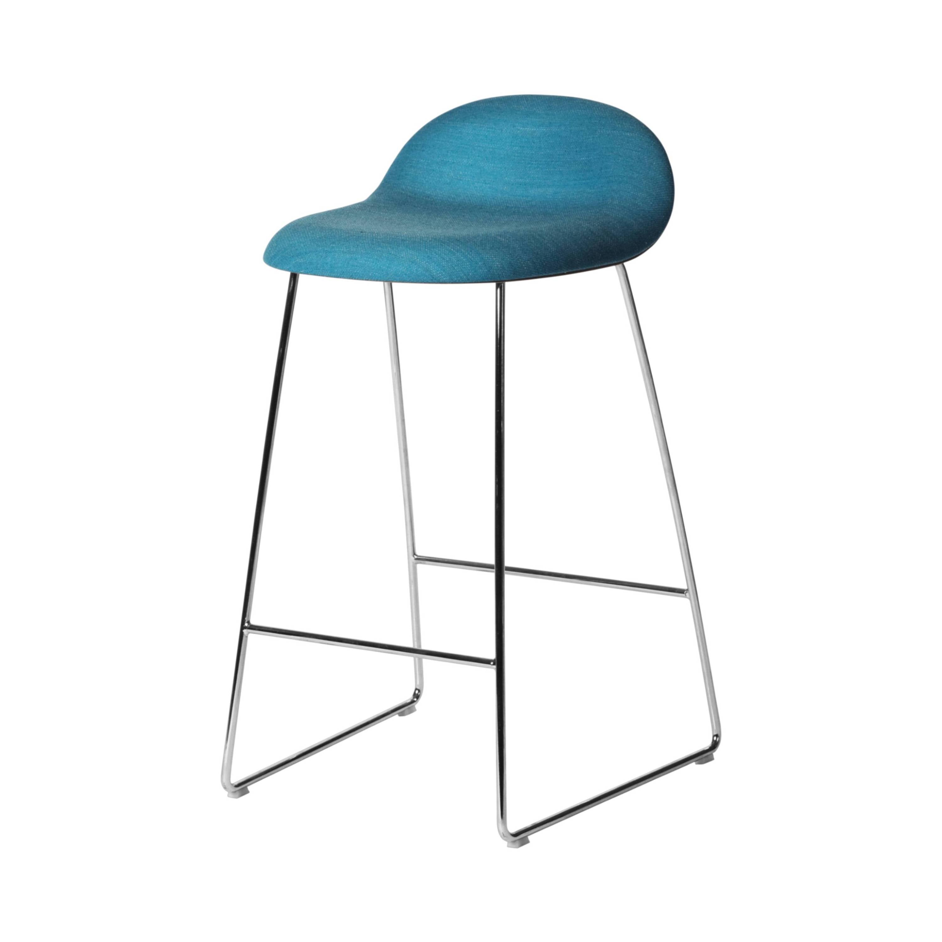 3D Counter Stool Sledge Base: Front Upholstery + Wood Shell + Oak + Chrome