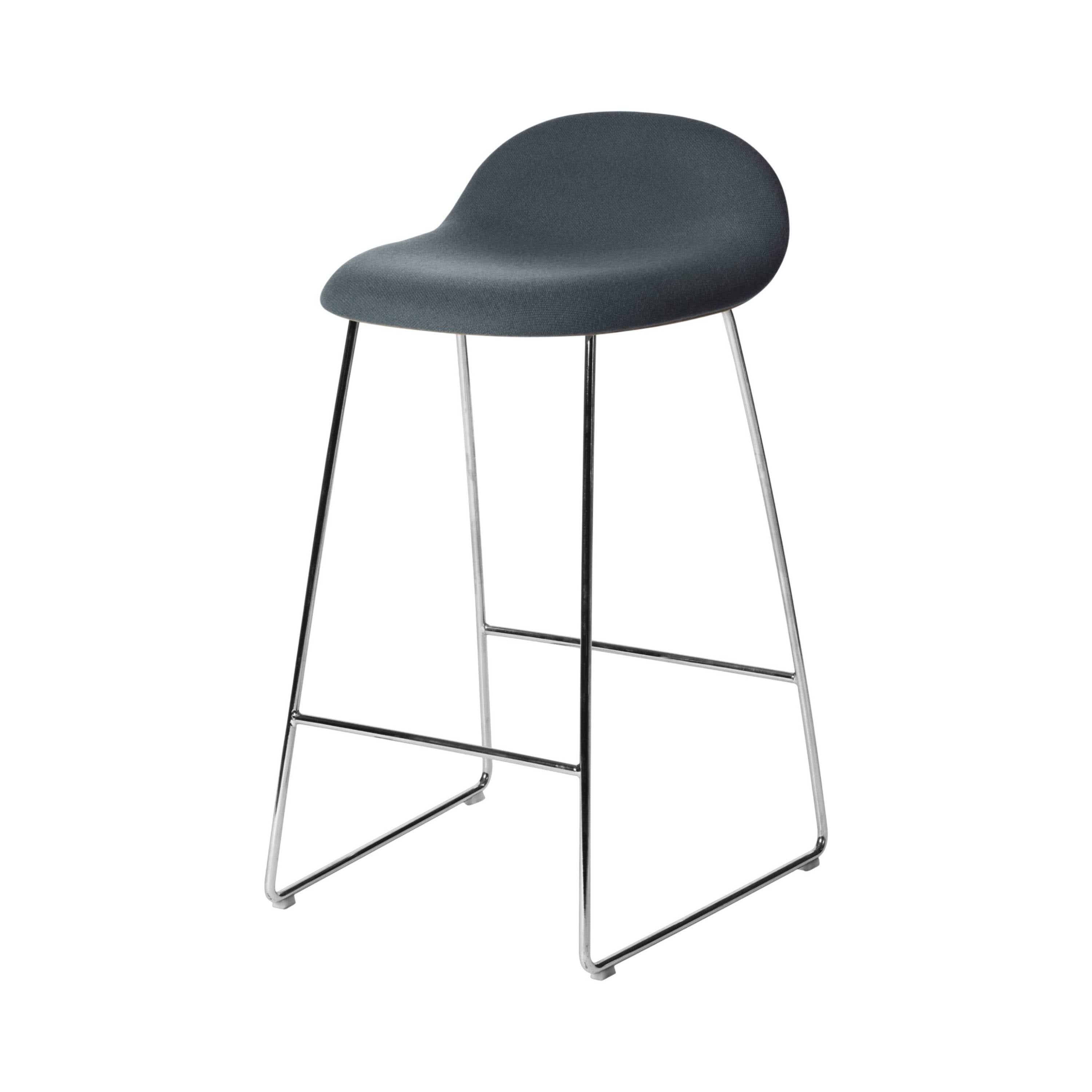 3D Counter Stool Sledge Base: Front Upholstery + Wood Shell + American Walnut + Chrome