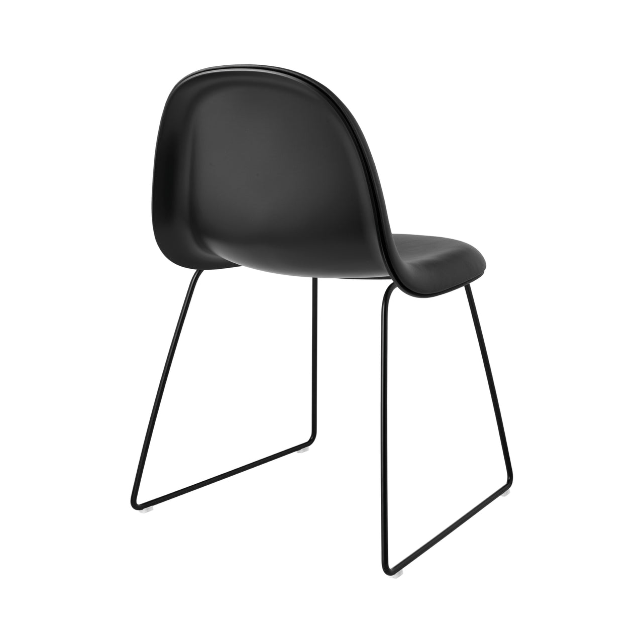 3D Dining Chair Sledge Base: Plastic Shell + Front Upholstered + Black Semi Matt