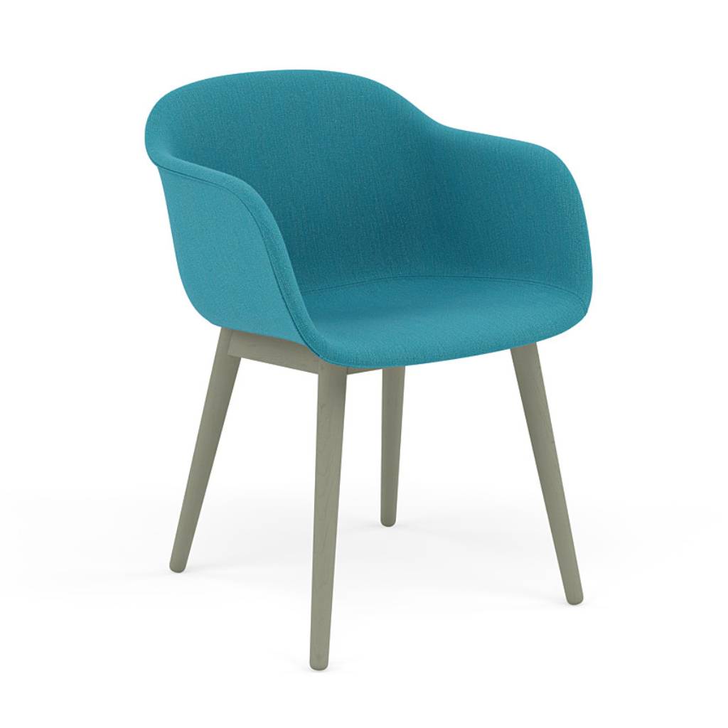 Fiber Armchair: Wood Base + Recycled Shell + Upholstered + Dusty Green