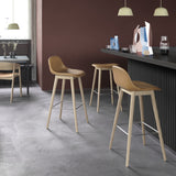 Fiber Bar + Counter Stool with Backrest: Wood Base + Upholstered