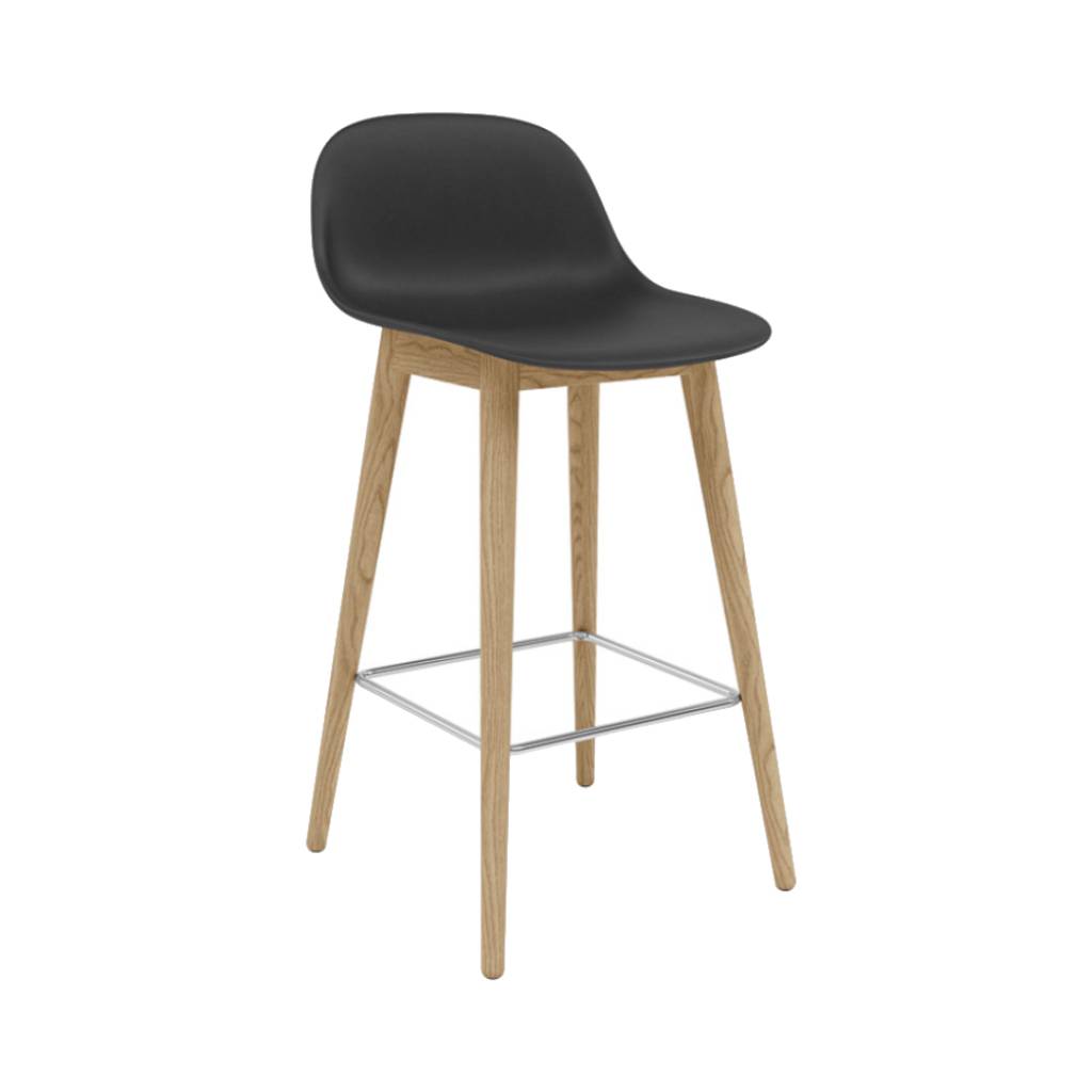 Fiber Bar + Counter Stool with Backrest: Wood Base + Counter + Oak + Black