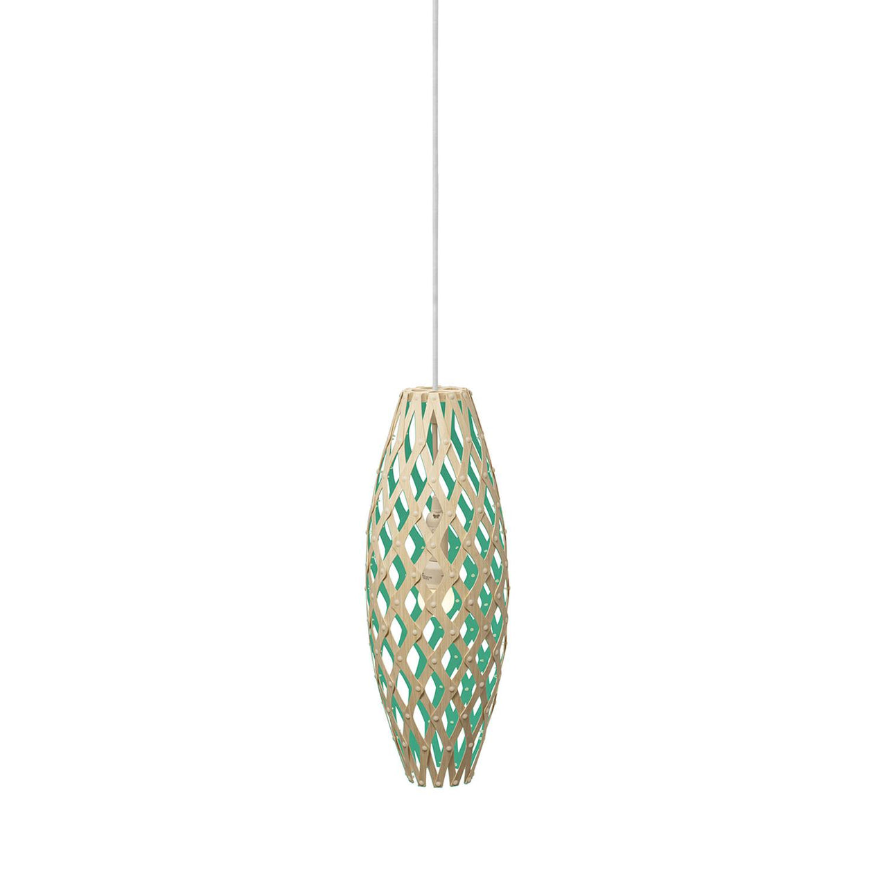 Hinaki Pendant Light: Small + Bamboo + Aqua + White
