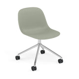 Fiber Side Chair: Swivel Base with Castors + Recycled Shell + Polished Aluminum + Dusty Green