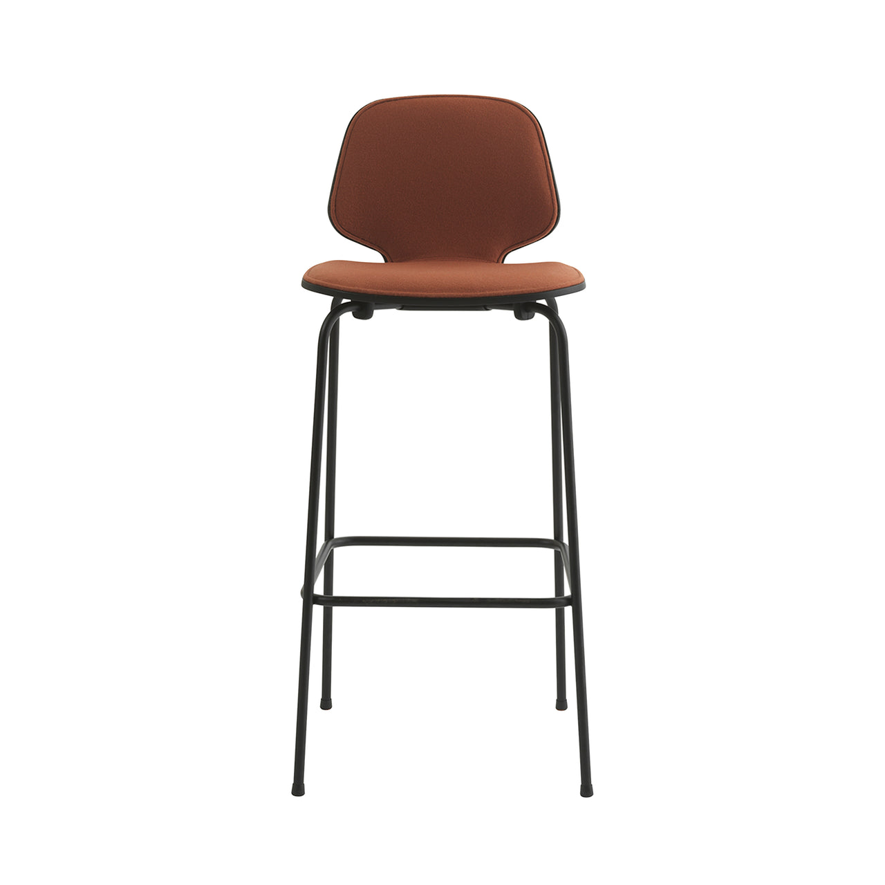 My Chair Bar Stool: Metal Front Upholstered + Black Steel + Black