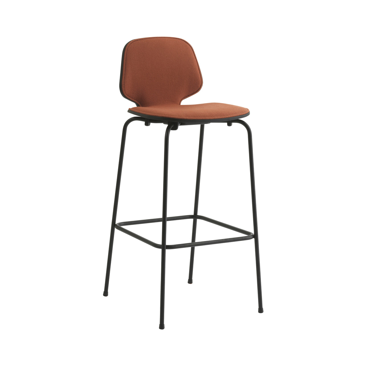 My Chair Bar Stool: Metal Front Upholstered + Black Steel + Black