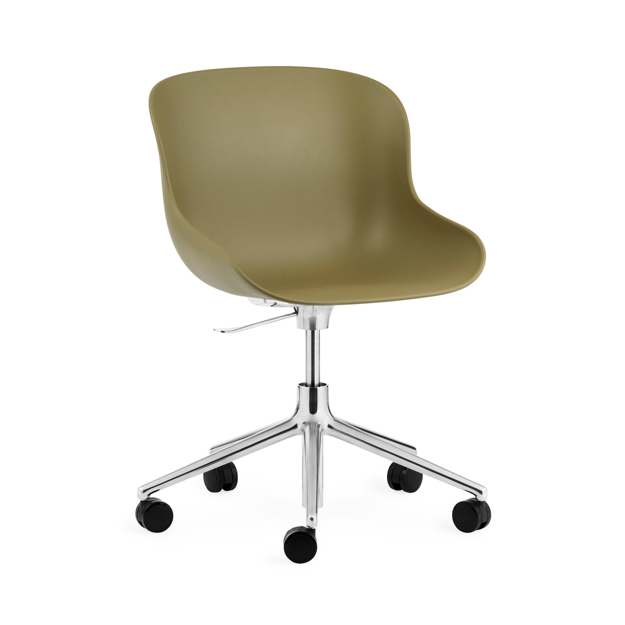 Hyg 5W Swivel Chair: Gaslift + Aluminum + Olive