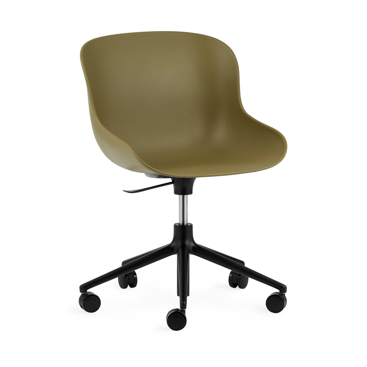 Hyg 5W Swivel Chair: Gaslift + Black Aluminum + Olive