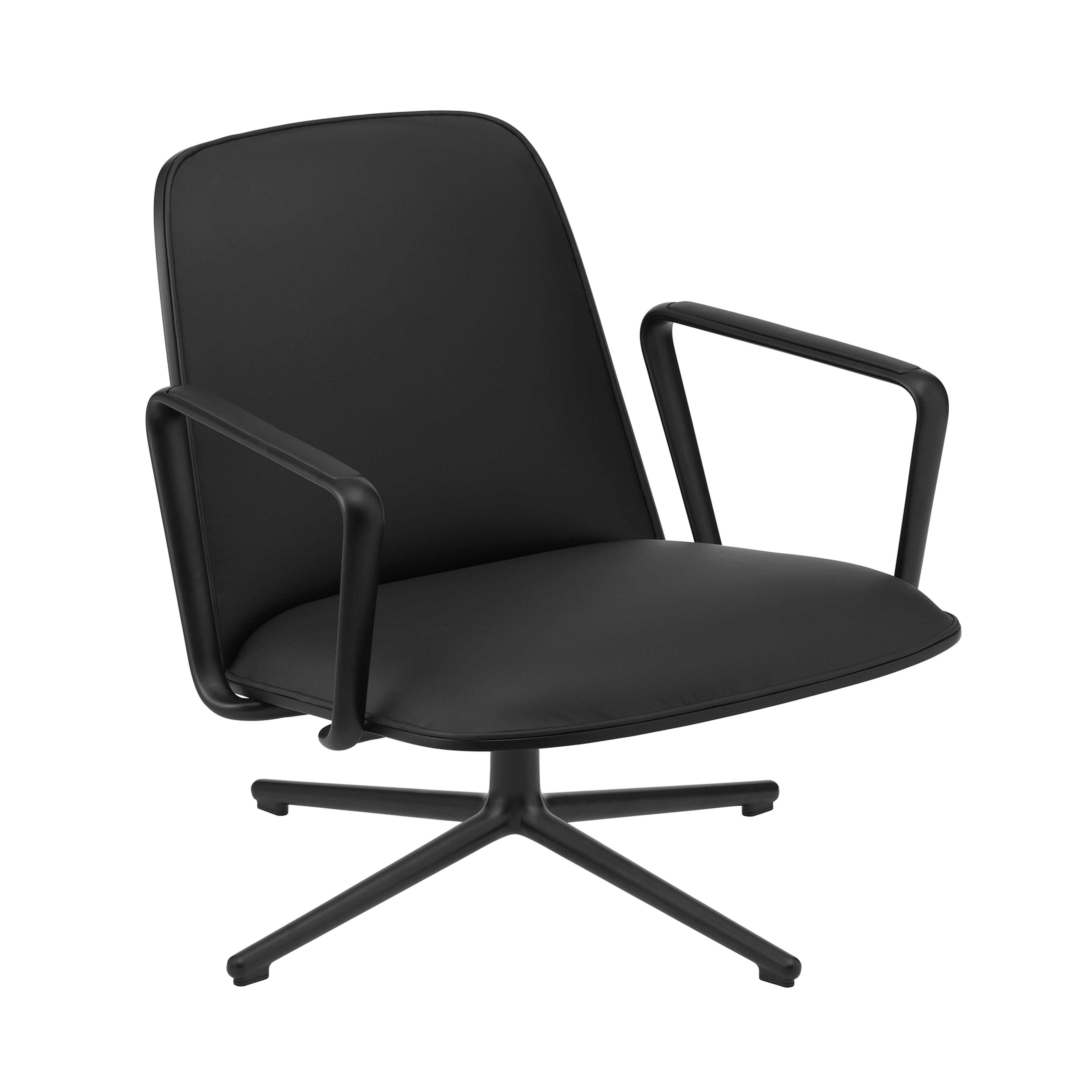 Pad Lounge Chair Low Swivel: Black Aluminum + Black Oak