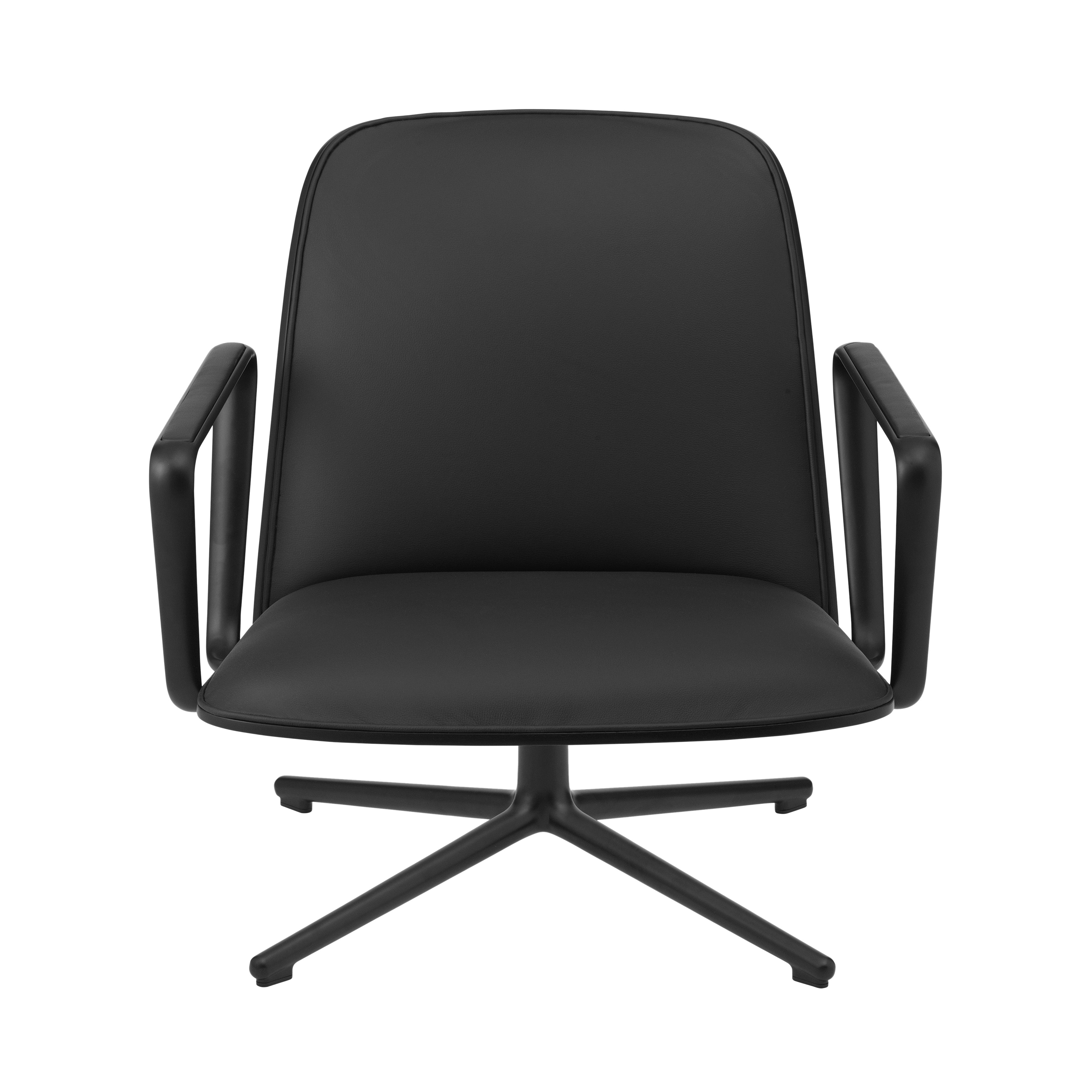 Pad Lounge Chair Low Swivel: Black Aluminum + Black Oak + Ultra Leather