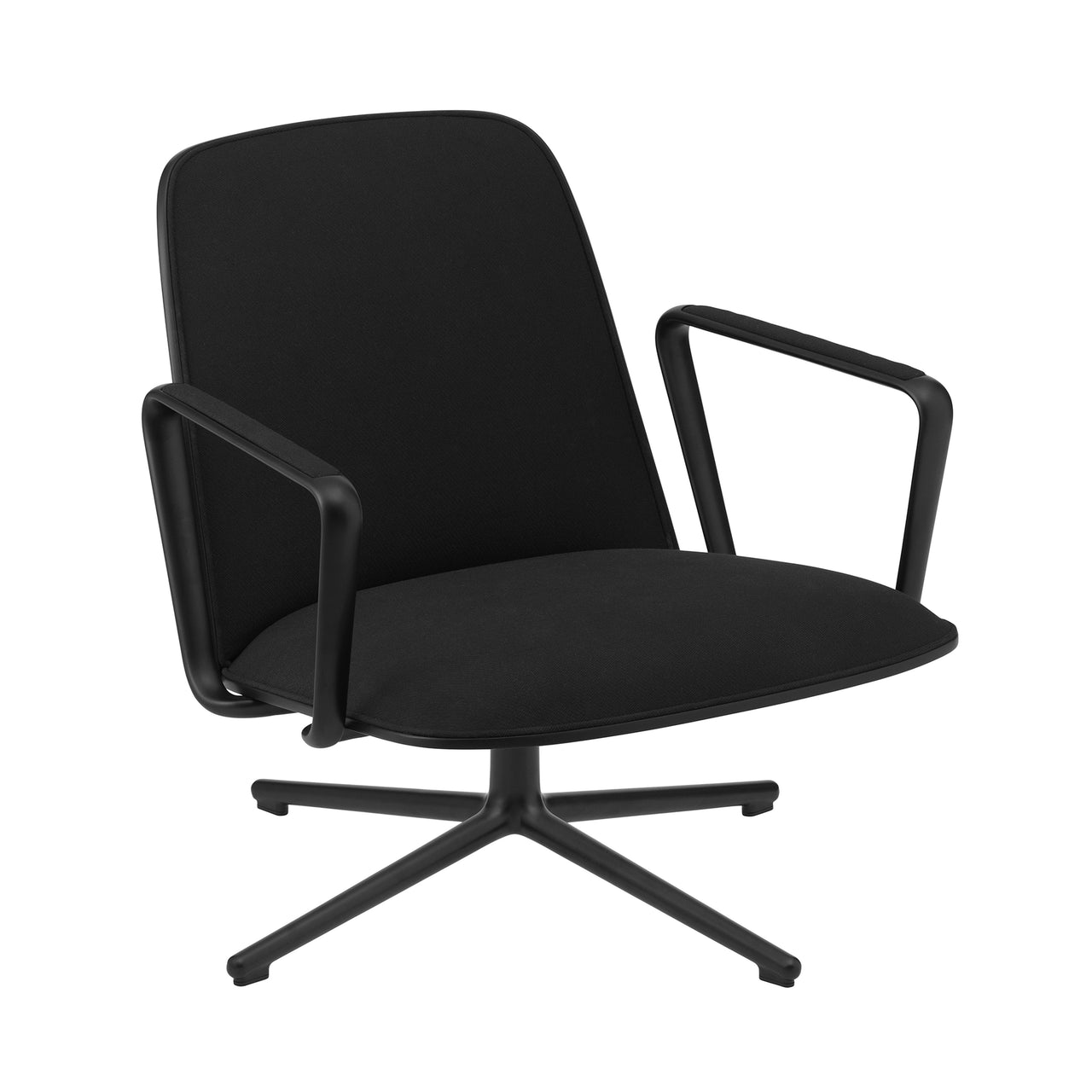 Pad Lounge Chair Low Swivel: Black Aluminum + Black Oak