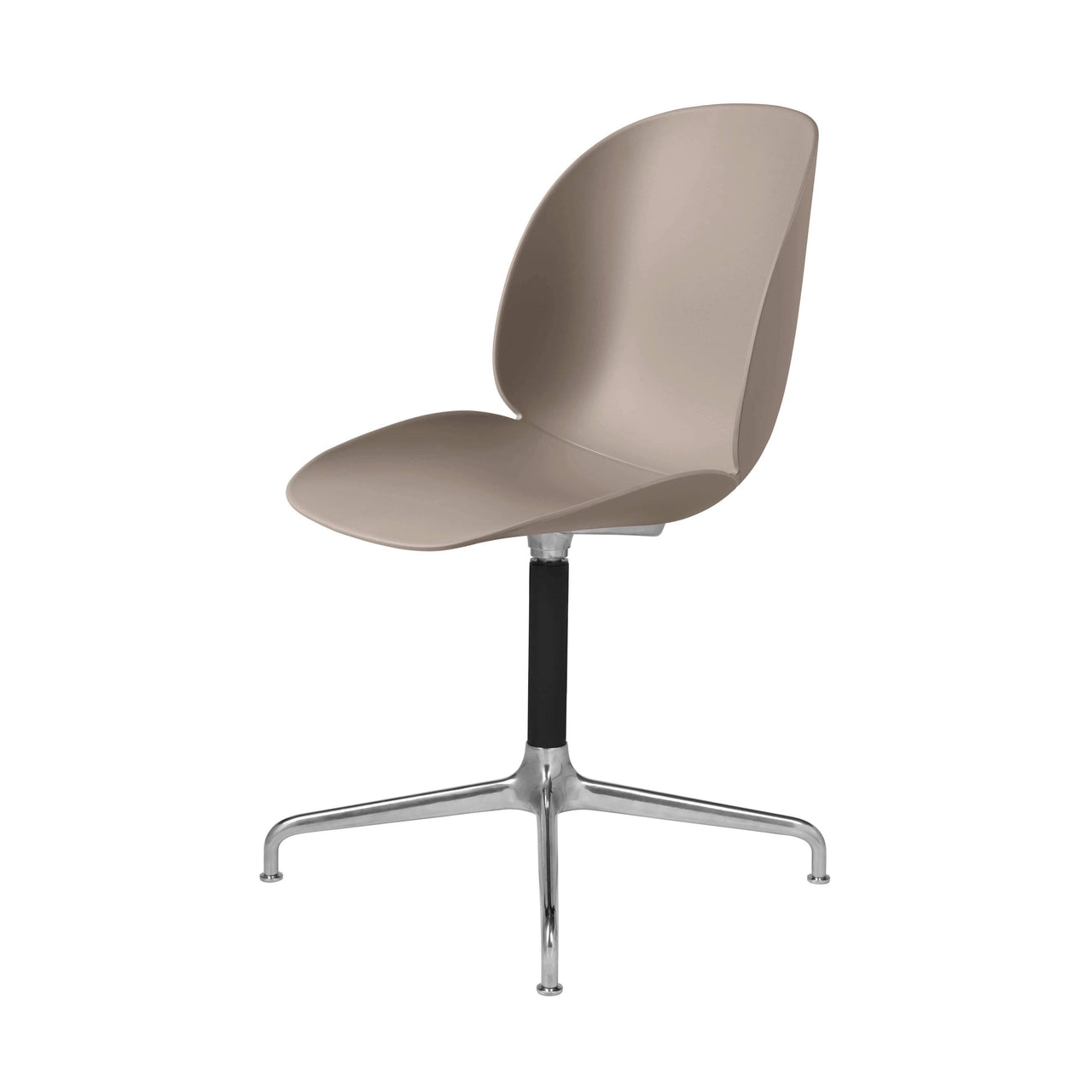 Beetle Meeting Chair: 4-Star Swivel Base + New Beige + Polished Aluminum + Black Matt