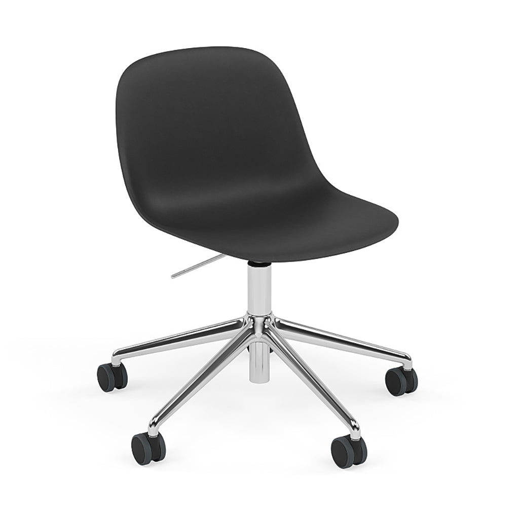 Fiber Side Chair: Swivel Base with Castors & Gaslift + Recycled Shell + Polished Aluminum + Black