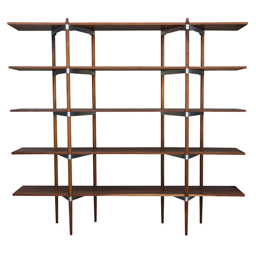 Primo Shelving System: High (2/5) + Walnut + Stainless Steel