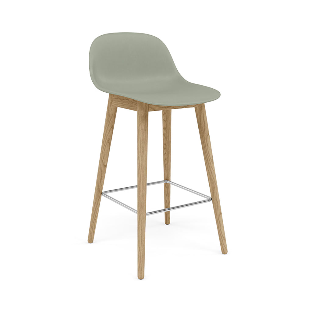 Fiber Bar + Counter Stool with Backrest: Wood Base + Counter + Oak + Dusty Green