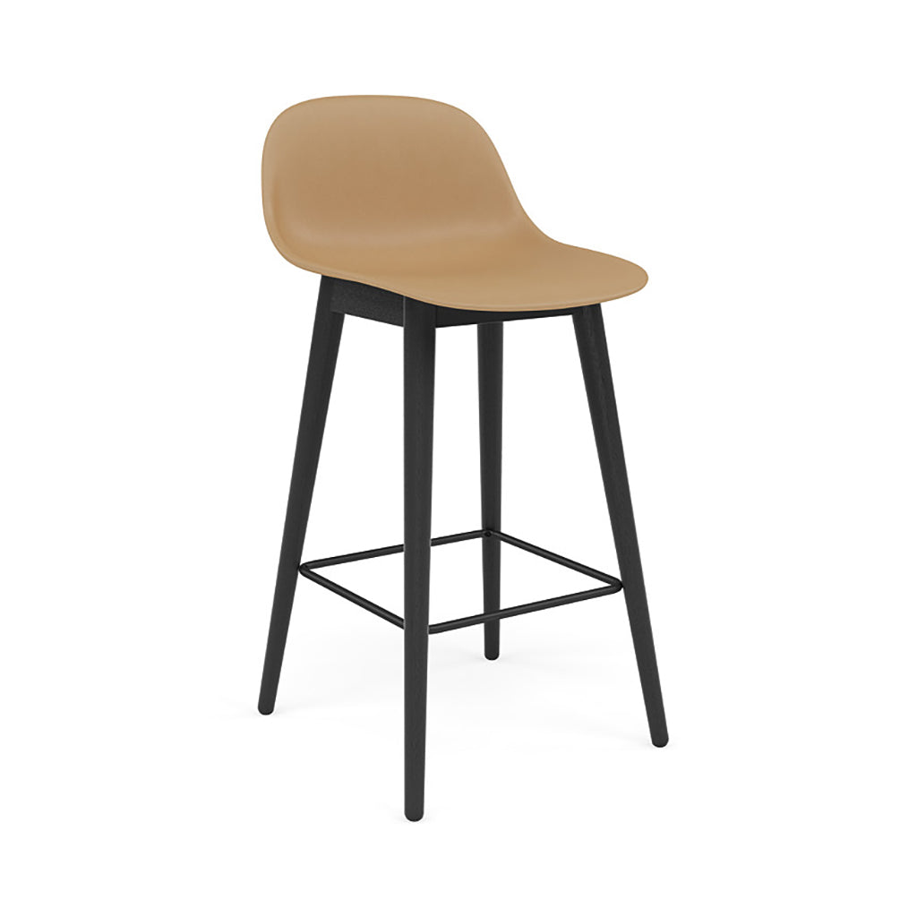 Fiber Bar + Counter Stool with Backrest: Wood Base + Counter + Black + Ochre