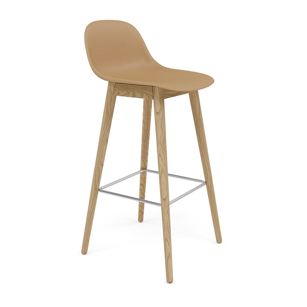 Fiber Bar + Counter Stool with Backrest: Wood Base + Bar + Oak + Ochre
