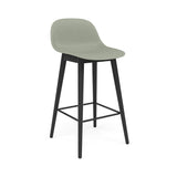 Fiber Bar + Counter Stool with Backrest: Wood Base + Counter + Black + Dusty Green