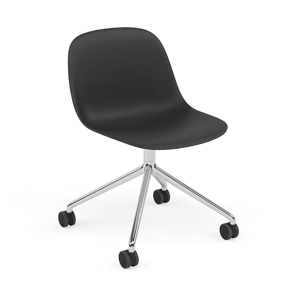 Fiber Side Chair: Swivel Base with Castors + Recycled Shell + Polished Aluminum + Black