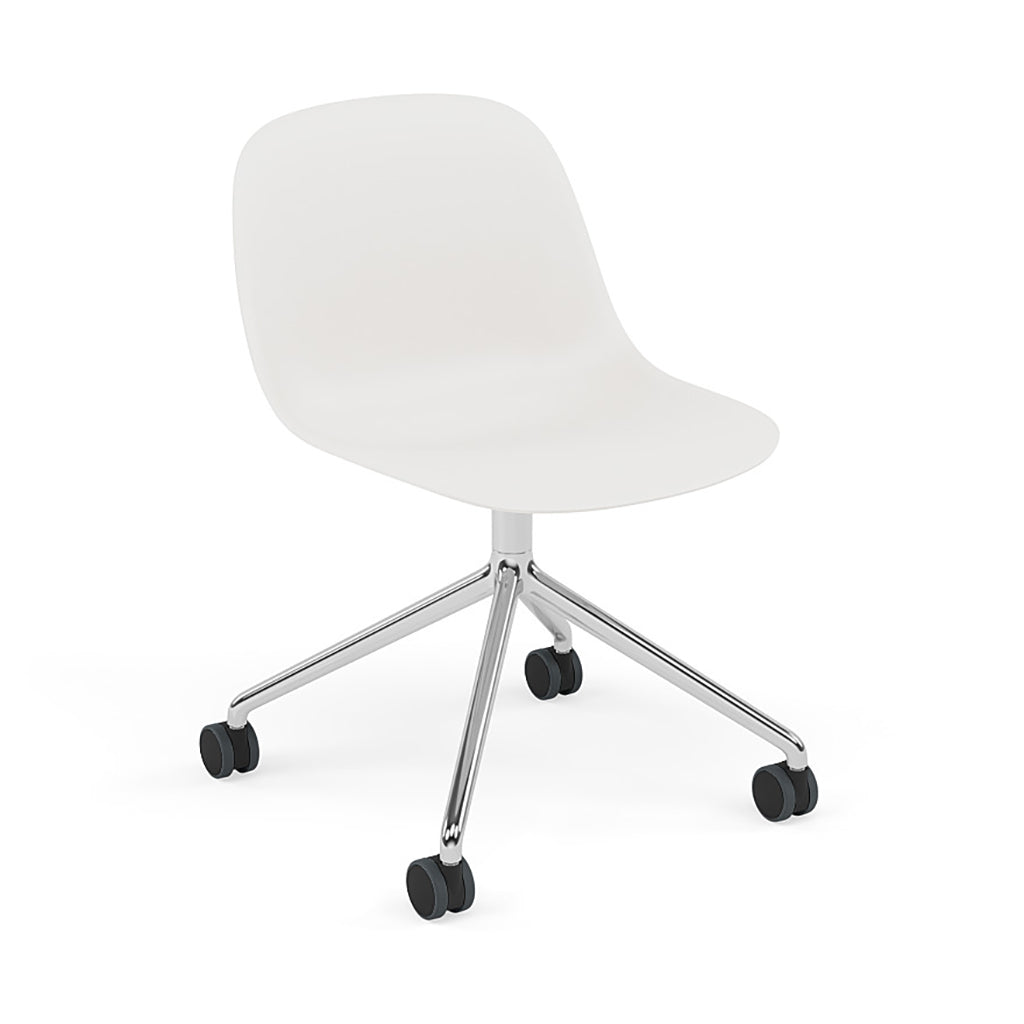 Fiber Side Chair: Swivel Base with Castors + Recycled Shell + Polished Aluminum + Natural White