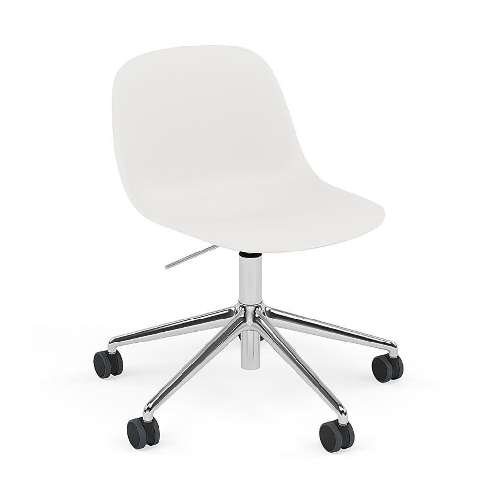 Fiber Side Chair: Swivel Base with Castors & Gaslift + Recycled Shell + Polished Aluminum + Natural White