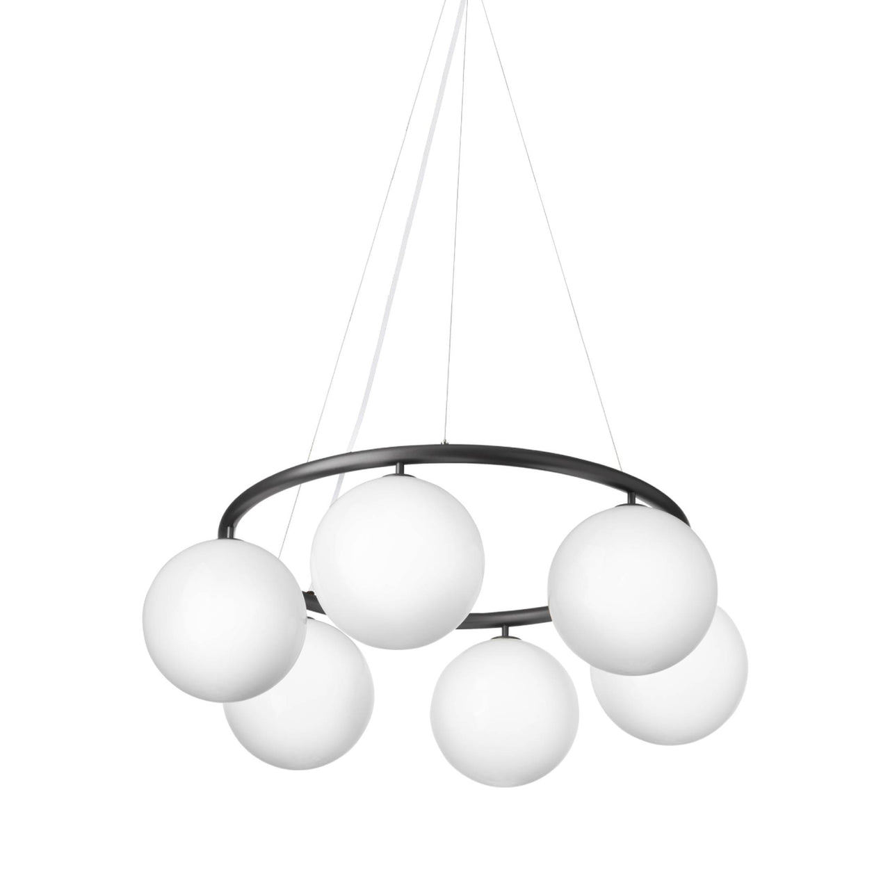 Miira 6 Circular Chandelier: Opal White + Rock Grey