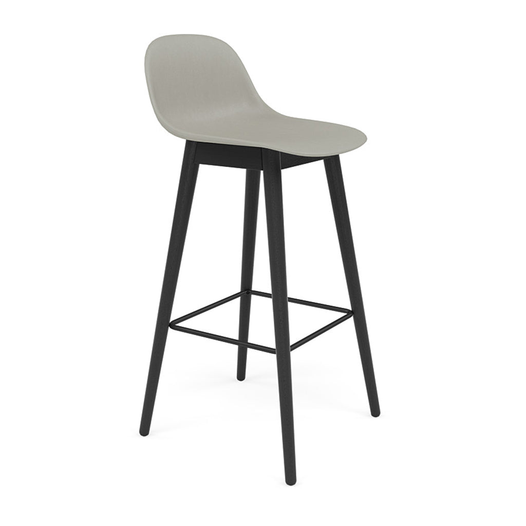 Fiber Bar + Counter Stool with Backrest: Wood Base + Bar + Black + Grey