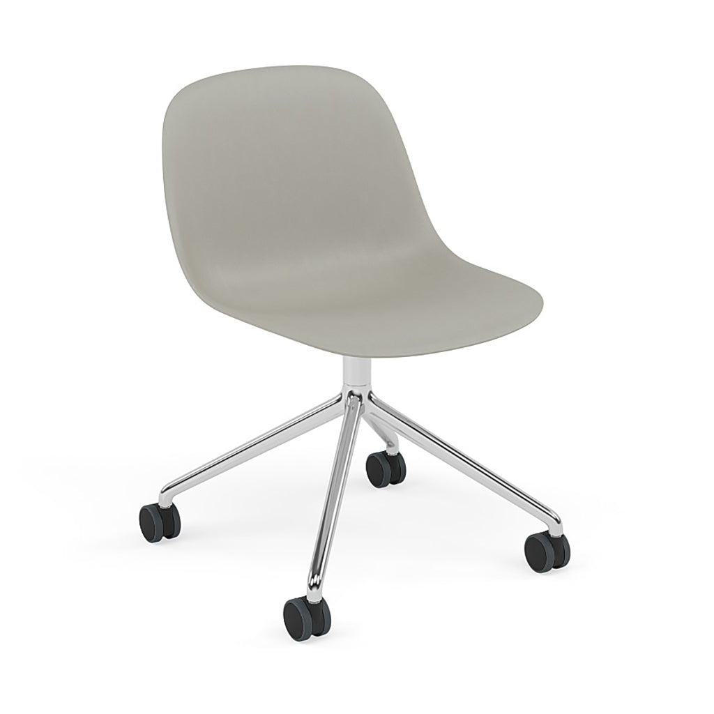 Fiber Side Chair: Swivel Base with Castors + Recycled Shell + Polished Aluminum + Grey