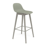 Fiber Bar + Counter Stool with Backrest: Wood Base + Bar + Grey + Dusty Green