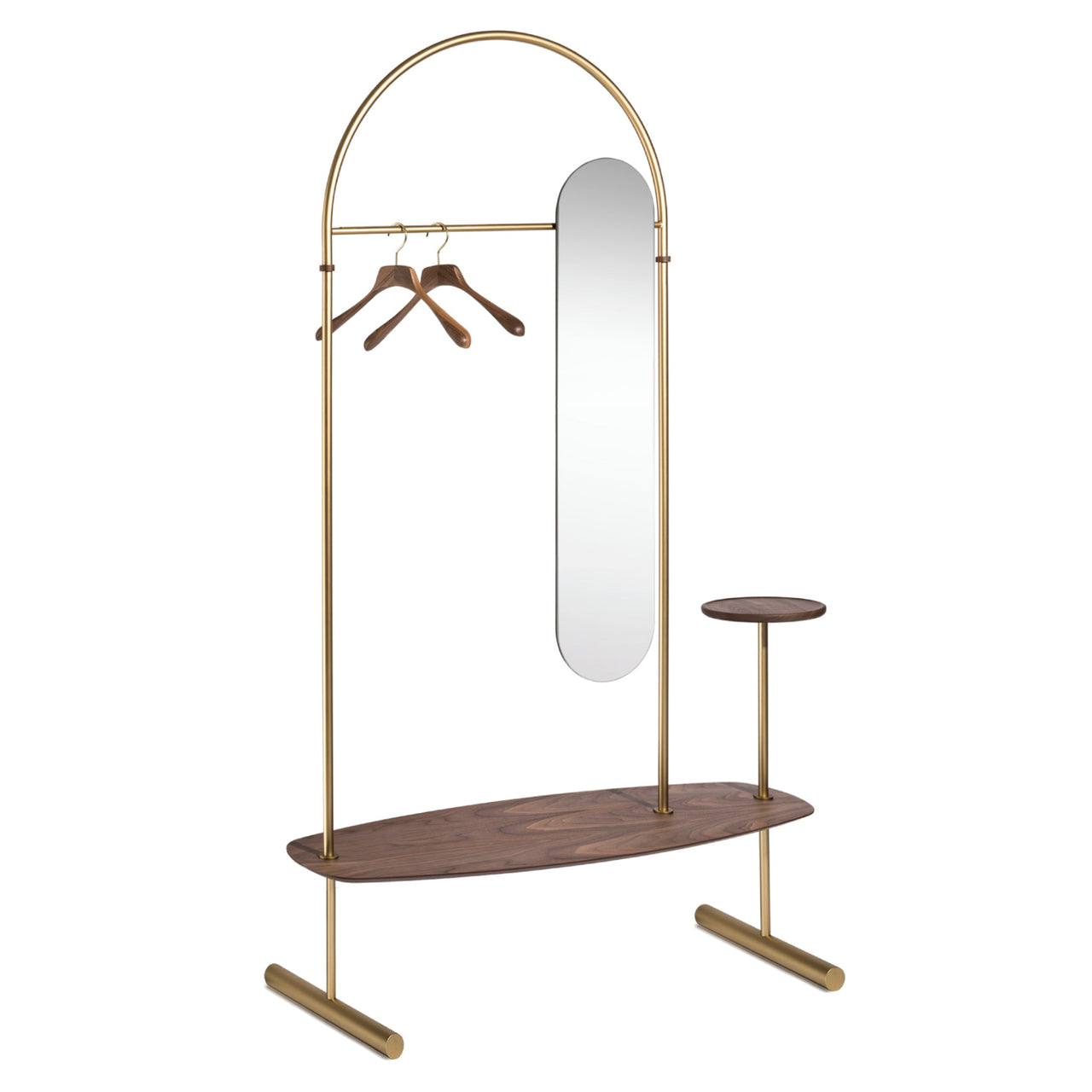 Arco Clothing Rack + Mirror + Gold + Walnut