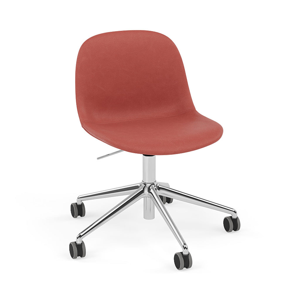 Fiber Side Chair: Swivel Base with Castors & Gaslift + Recycled Shell + Upholstered + Polished Aluminum