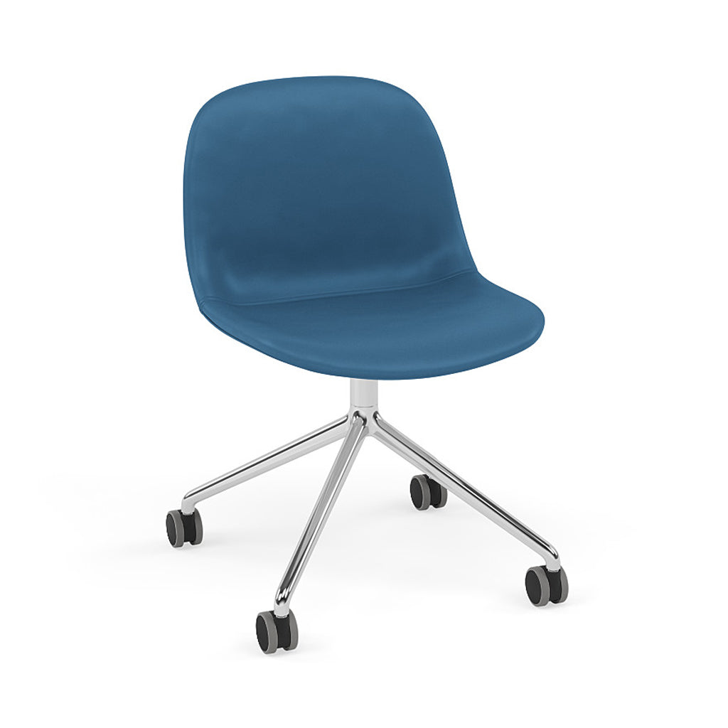 Fiber Side Chair: Swivel Base with Castors + Recycled Shell + Upholstered + Polished Aluminum
