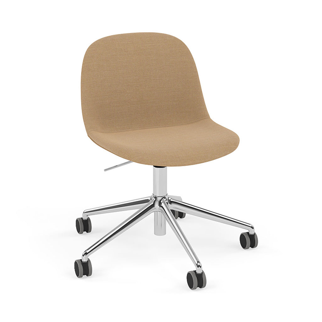 Fiber Side Chair: Swivel Base with Castors & Gaslift + Recycled Shell + Upholstered + Polished Aluminum