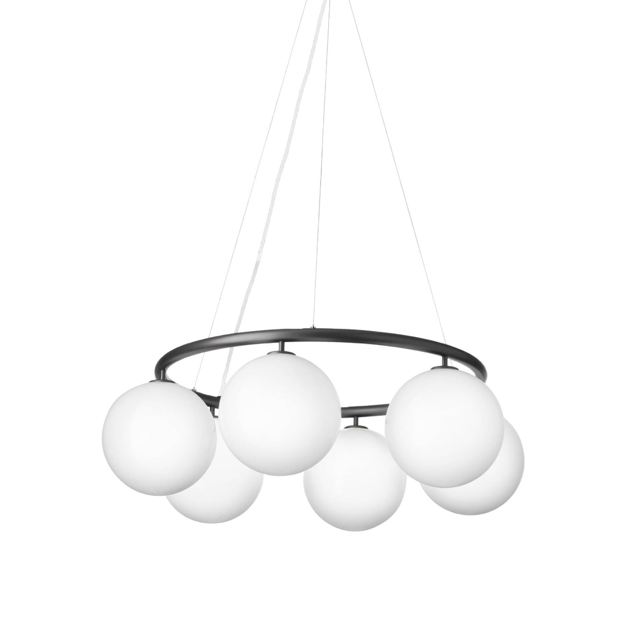 Miira 6 Circular Chandelier: Opal White + Rock Grey