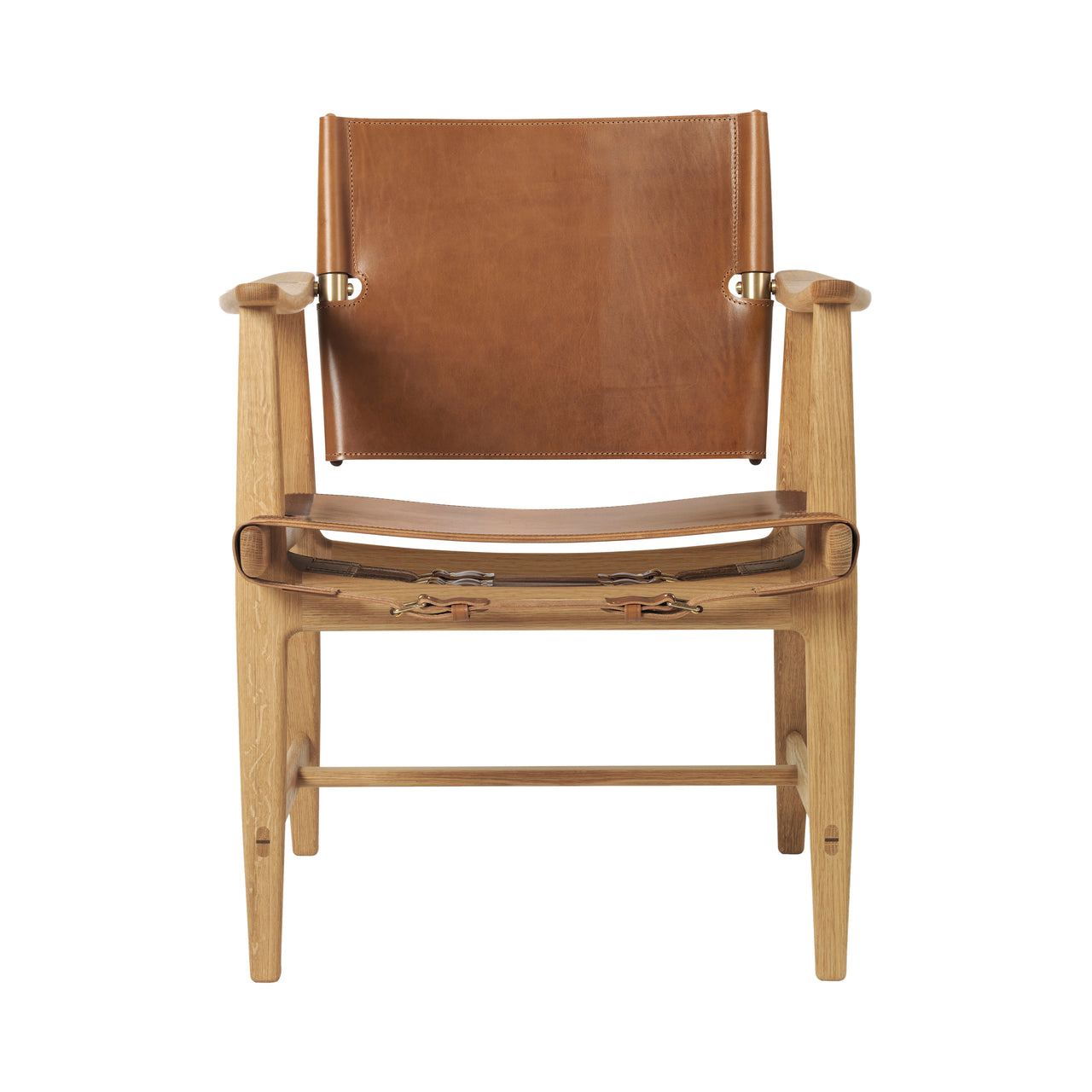 BM1106 Huntsman Chair: Brass + Oiled Oak + Cognac