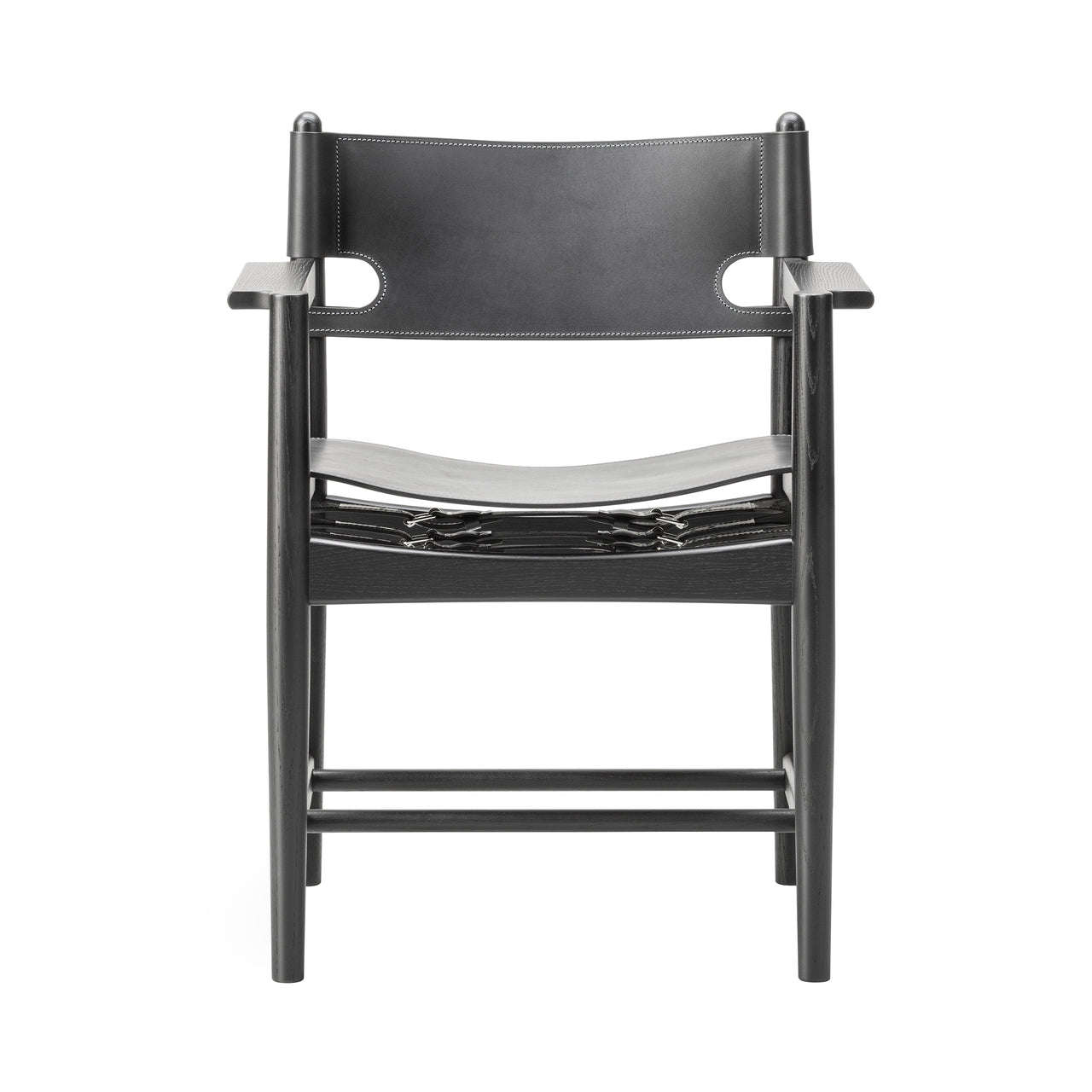 The Spanish Dining Chair: With Arm + Black Lacquered Oak + Black