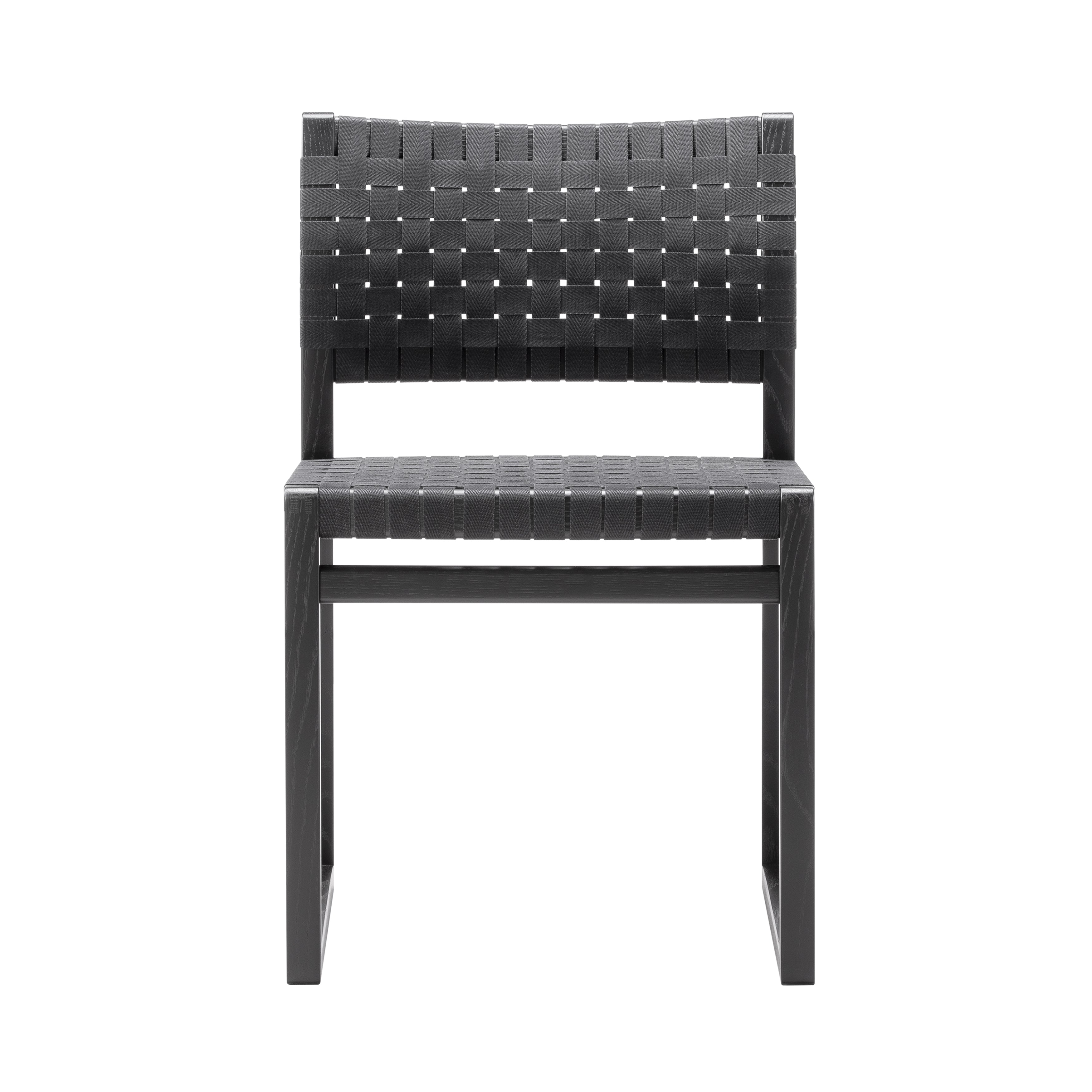 BM62 + BM61 Chair: Linen Webbing + Without Arm + Black Lacquered Oak + Black