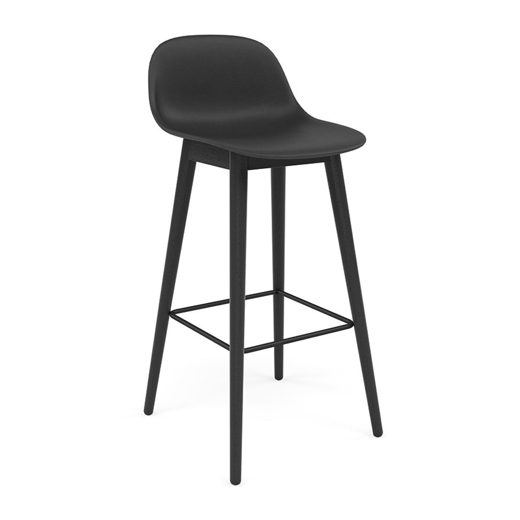 Fiber Bar + Counter Stool with Backrest: Wood Base + Bar + Black + Black