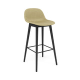 Fiber Bar + Counter Stool With Backrest: Wood Base + Upholstered + Bar + Black